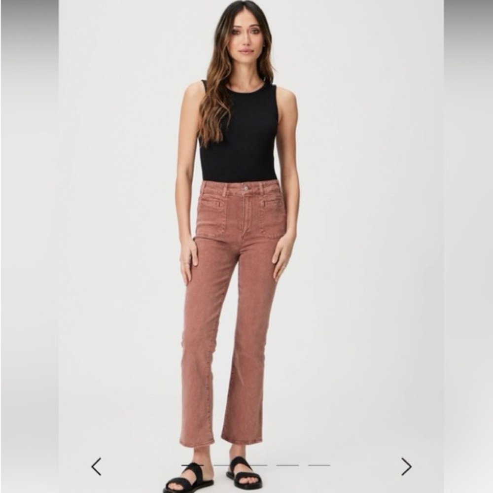 PAIGE Women's Claudine Welt Utility Pockets Dusty Rose Cropped Flare 28